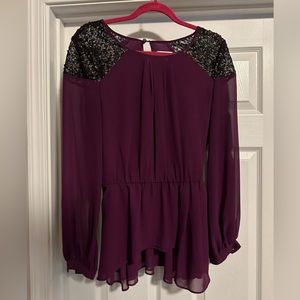 BOGO FREE* Bisou Bisou Sequined Shoulder Peplum Top (*Lowest priced item free)